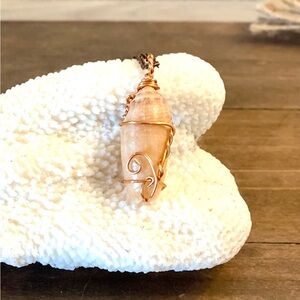 114. Copper wire wrapped lettered olive shell necklace